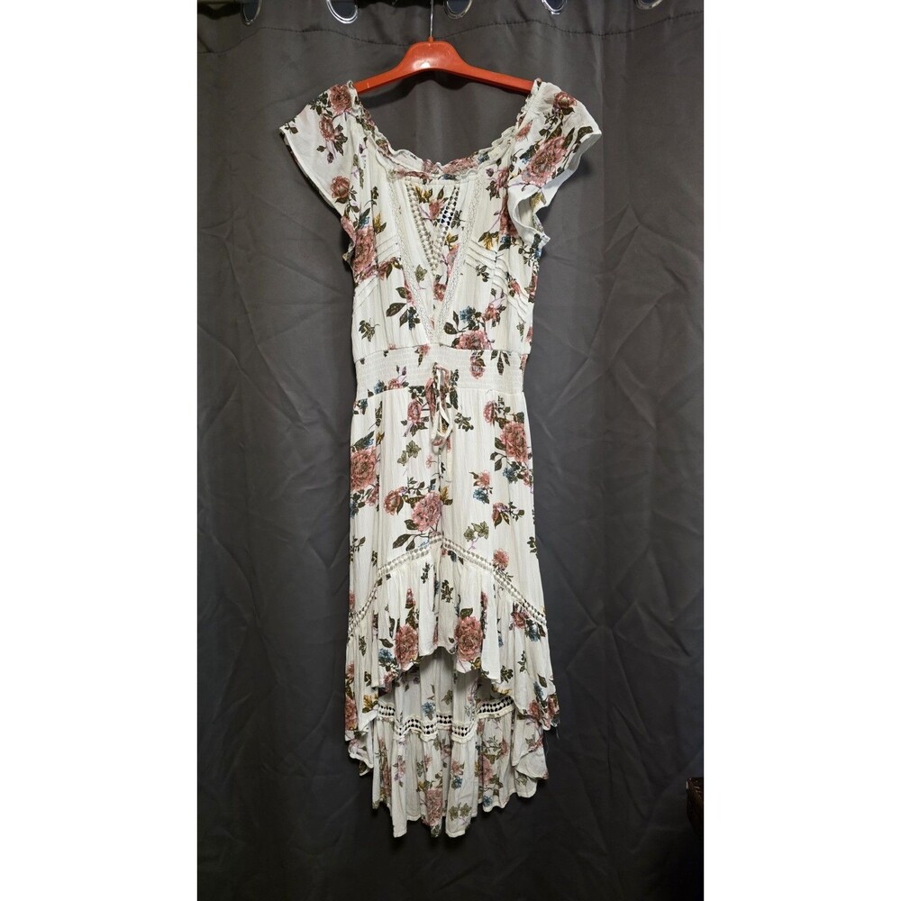 American Rag Women's Floral Dress Short Sleeve Boho Hippie High low Medium S